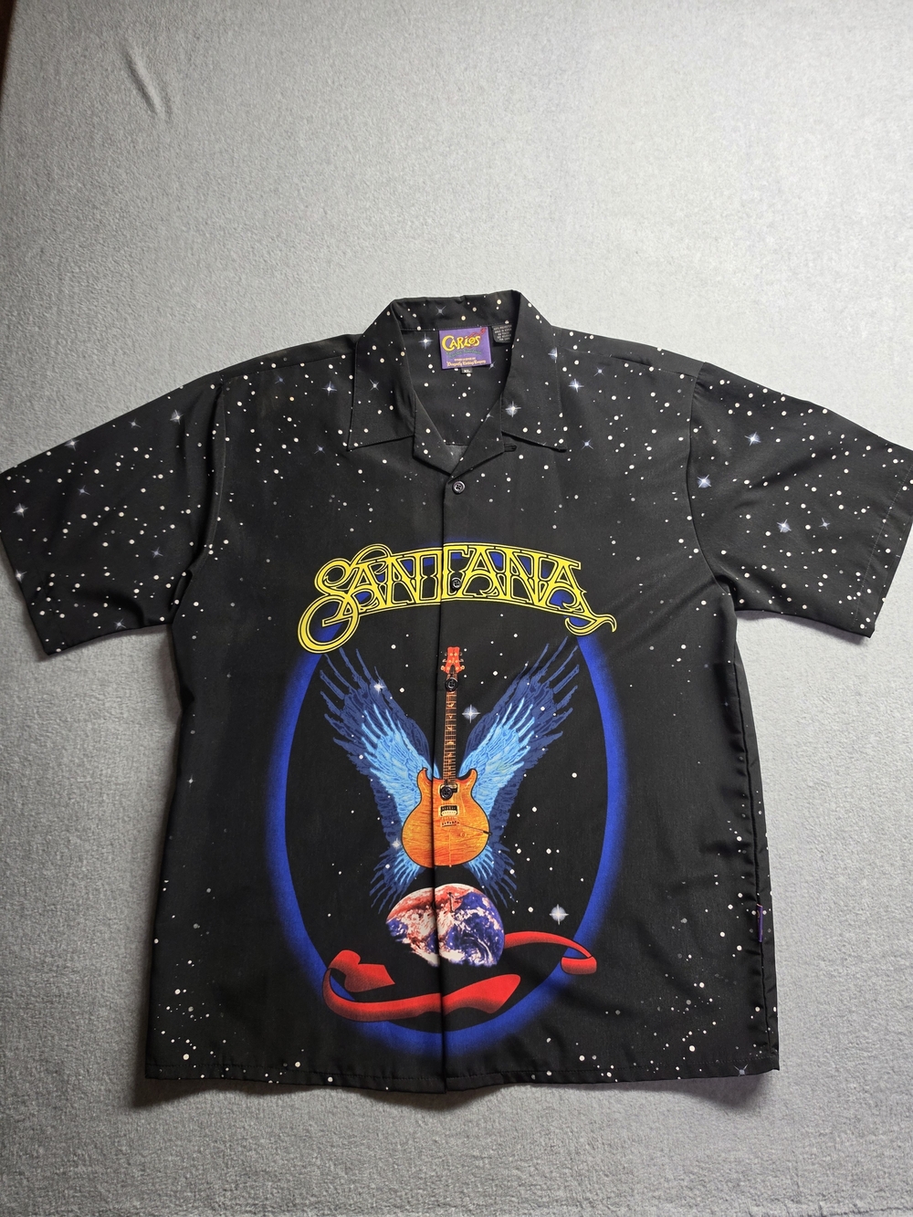 Vintage Carlos Santana Dragonfly Double Sided Button-Up Shirt Men's XL Black